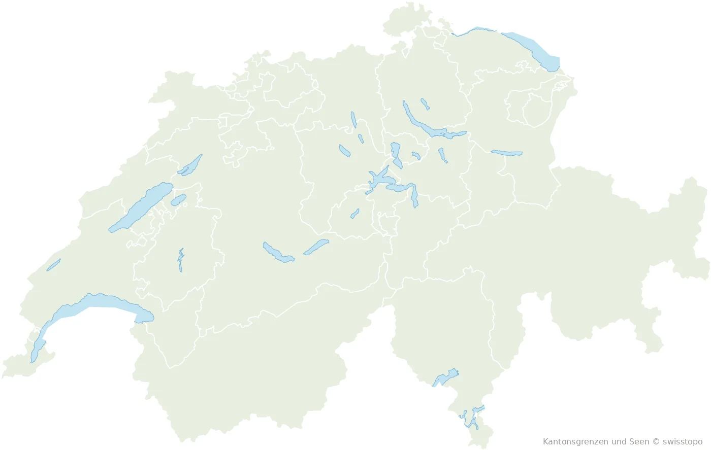 Karte der Schweiz mit Kantonsgrenzen und Seen